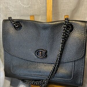 Coach preloved leather chain strap in silver tint classic